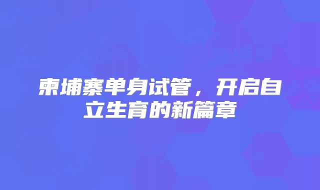 柬埔寨单身试管,开启自立生育的新篇章