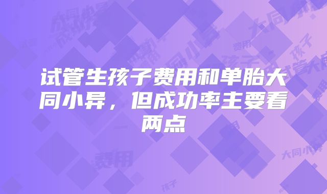试管生孩子费用和单胎大同小异，但成功率主要看两点