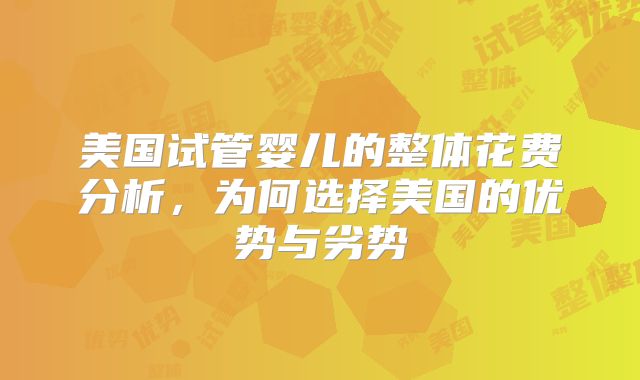 美国试管婴儿的整体花费分析，为何选择美国的优势与劣势