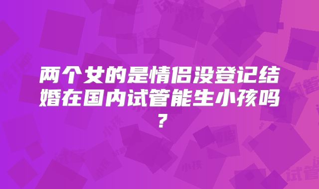 两个女的是情侣没登记结婚在国内试管能生小孩吗?