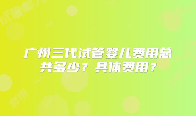 广州三代试管婴儿费用总共多少？具体费用？