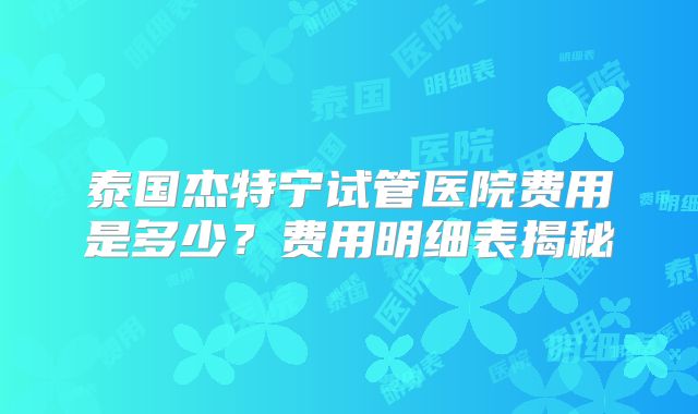 泰国杰特宁试管医院费用是多少?费用明细表揭秘