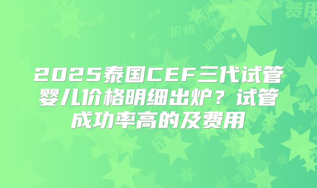 2025泰国CEF三代试管婴儿价格明细出炉?试管成功率高的及费用