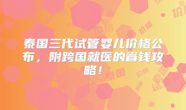 泰国三代试管婴儿价格公布，附跨国就医的省钱攻略！