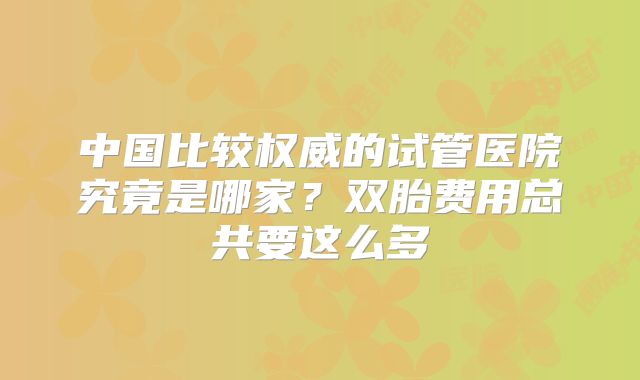 中国比较权威的试管医院究竟是哪家?双胎费用总共要这么多