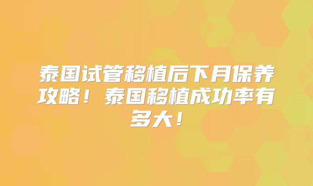 泰国试管移植后下月保养攻略!泰国移植成功率有多大!