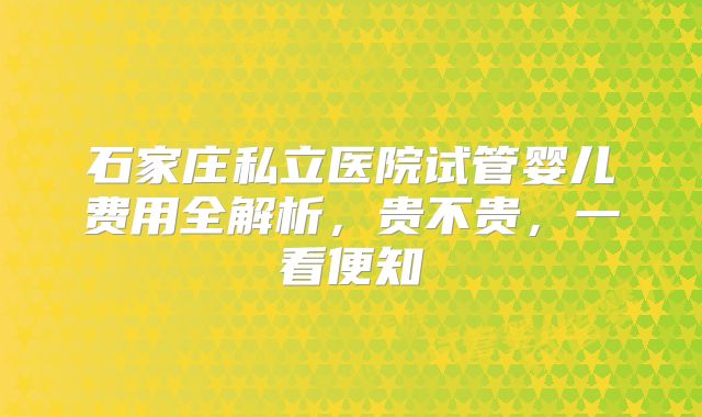 石家庄私立医院试管婴儿费用全解析,贵不贵,一看便知