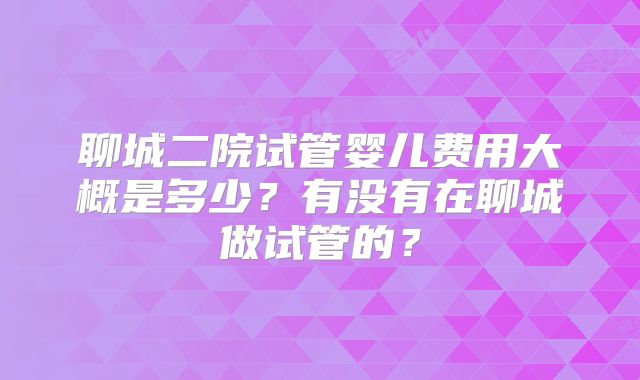 聊城二院试管婴儿费用大概是多少？有没有在聊城做试管的？