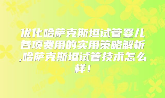 优化哈萨克斯坦试管婴儿各项费用的实用策略解析,哈萨克斯坦试管技术怎么样！
