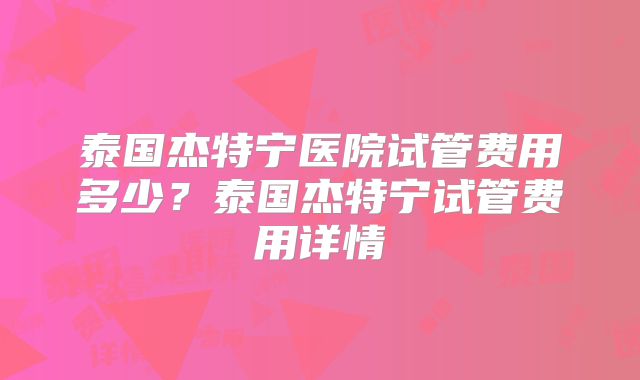 泰国杰特宁医院试管费用多少?泰国杰特宁试管费用详情