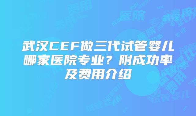 武汉CEF做三代试管婴儿哪家医院专业?附成功率及费用介绍