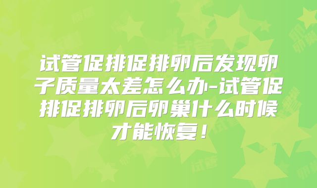 试管促排促排卵后发现卵子质量太差怎么办-试管促排促排卵后卵巢什么时候才能恢复！