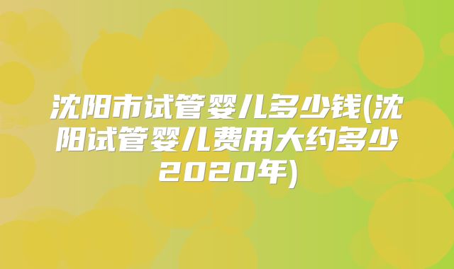 沈阳市试管婴儿多少钱(沈阳试管婴儿费用大约多少2020年)