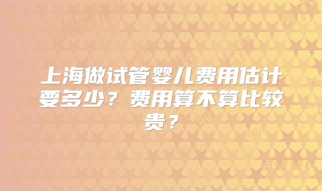 上海做试管婴儿费用估计要多少?费用算不算比较贵?