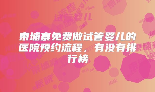 柬埔寨免费做试管婴儿的医院预约流程，有没有排行榜