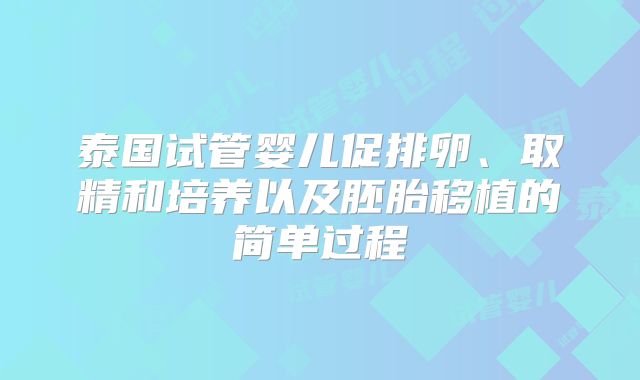 泰国试管婴儿促排卵、取精和培养以及胚胎移植的简单过程
