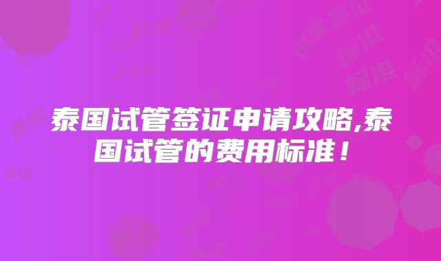 泰国试管签证申请攻略,泰国试管的费用标准!