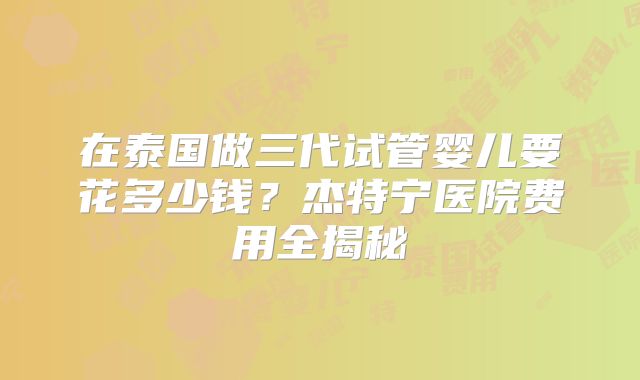 在泰国做三代试管婴儿要花多少钱?杰特宁医院费用全揭秘