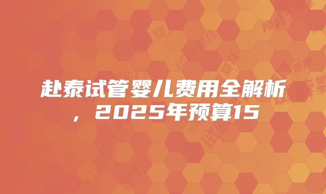 赴泰试管婴儿费用全解析，2025年预算15