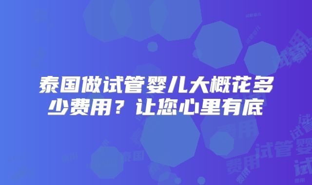 泰国做试管婴儿大概花多少费用?让您心里有底