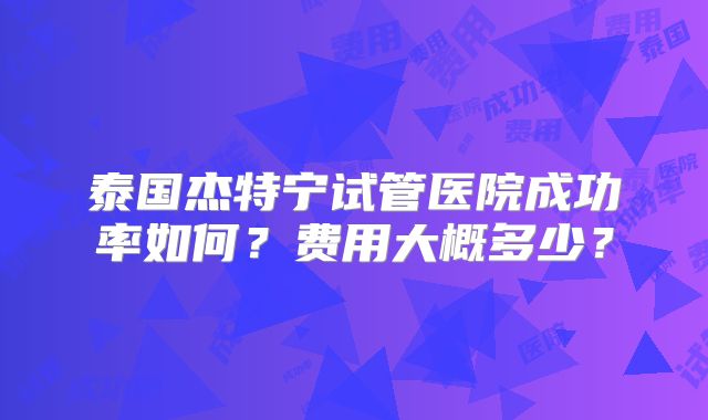 泰国杰特宁试管医院成功率如何?费用大概多少?