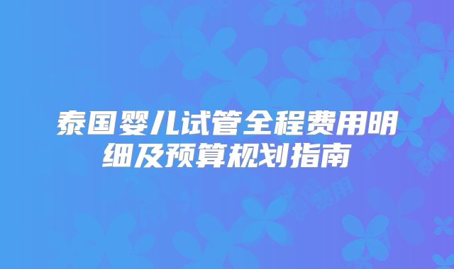 泰国婴儿试管全程费用明细及预算规划指南