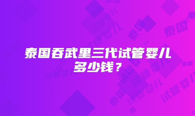 泰国吞武里三代试管婴儿多少钱?