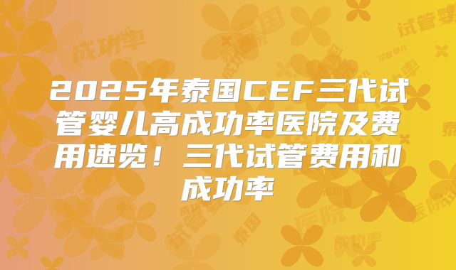 2025年泰国CEF三代试管婴儿高成功率医院及费用速览!三代试管费用和成功率