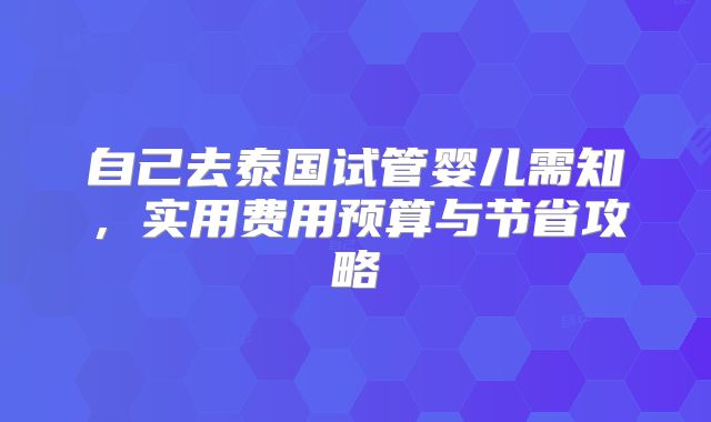 自己去泰国试管婴儿需知,实用费用预算与节省攻略
