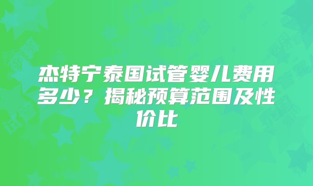 杰特宁泰国试管婴儿费用多少?揭秘预算范围及性价比