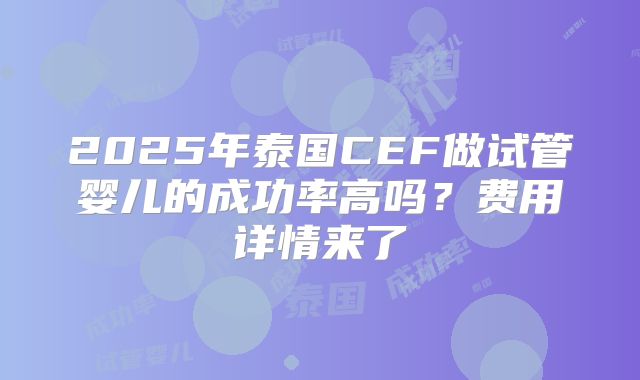 2025年泰国CEF做试管婴儿的成功率高吗？费用详情来了