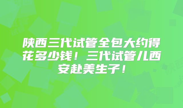 陕西三代试管全包大约得花多少钱！三代试管儿西安赴美生子！