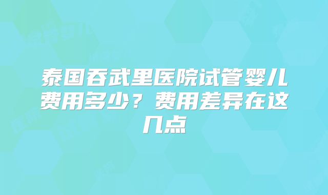 泰国吞武里医院试管婴儿费用多少?费用差异在这几点