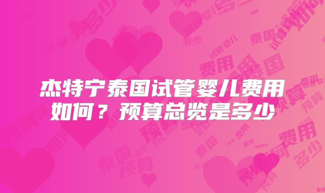 杰特宁泰国试管婴儿费用如何？预算总览是多少