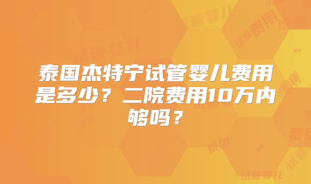 泰国杰特宁试管婴儿费用是多少?二院费用10万内够吗?