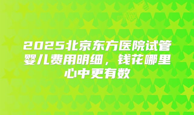 2025北京东方医院试管婴儿费用明细,钱花哪里心中更有数