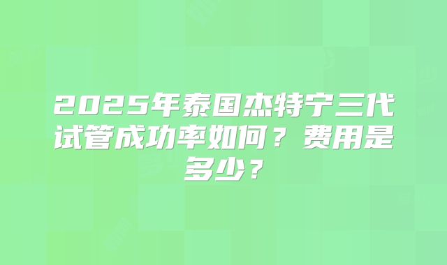 2025年泰国杰特宁三代试管成功率如何？费用是多少？