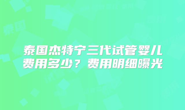 泰国杰特宁三代试管婴儿费用多少？费用明细曝光