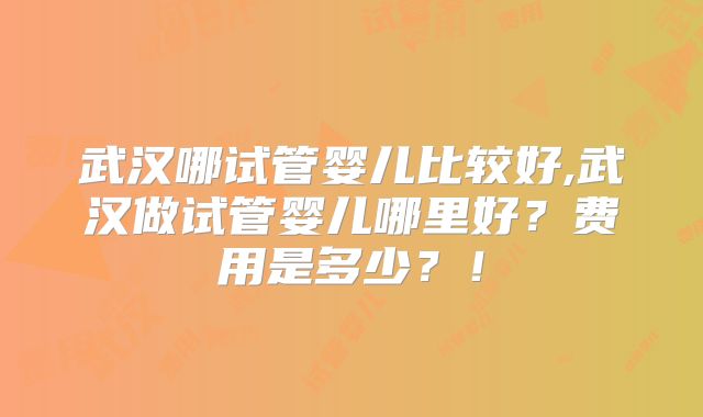 武汉哪试管婴儿比较好,武汉做试管婴儿哪里好？费用是多少？！