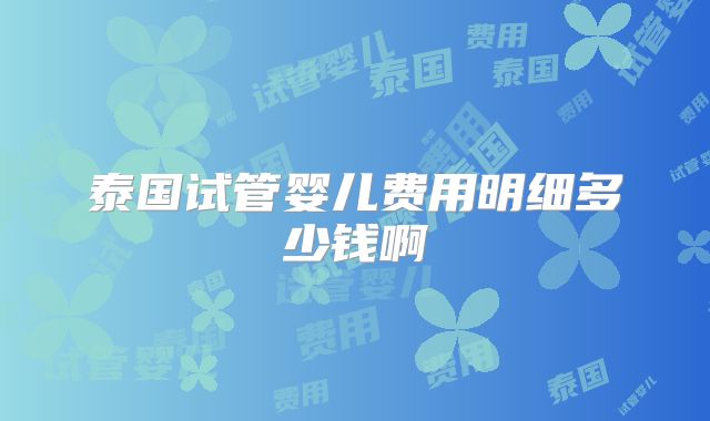 泰国试管婴儿费用明细多少钱啊