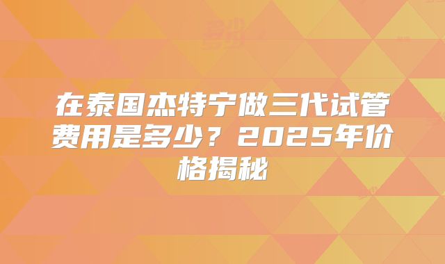 在泰国杰特宁做三代试管费用是多少？2025年价格揭秘