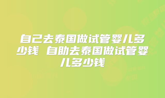 自己去泰国做试管婴儿多少钱 自助去泰国做试管婴儿多少钱