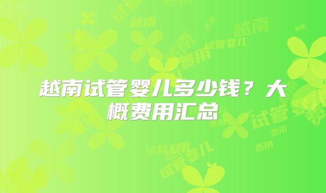 越南试管婴儿多少钱?大概费用汇总