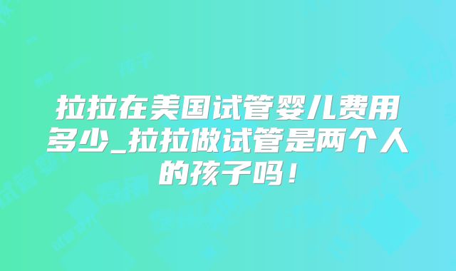 拉拉在美国试管婴儿费用多少_拉拉做试管是两个人的孩子吗！
