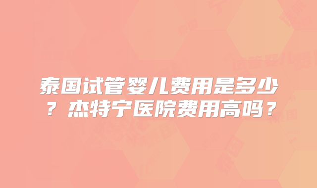 泰国试管婴儿费用是多少？杰特宁医院费用高吗？