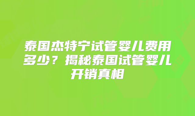 泰国杰特宁试管婴儿费用多少?揭秘泰国试管婴儿开销真相