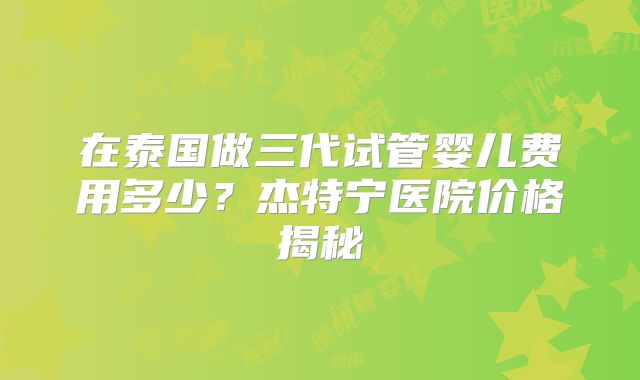 在泰国做三代试管婴儿费用多少？杰特宁医院价格揭秘