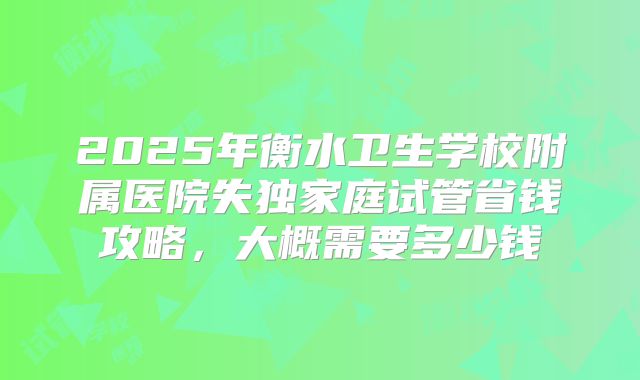 2025年衡水卫生学校附属医院失独家庭试管省钱攻略,大概需要多少钱