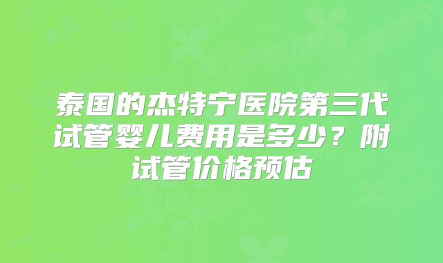 泰国的杰特宁医院第三代试管婴儿费用是多少？附试管价格预估