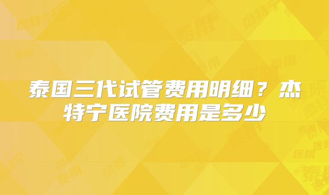 泰国三代试管费用明细?杰特宁医院费用是多少